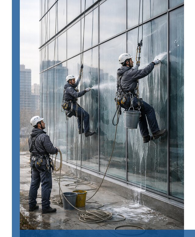 Промышленная мойка панорамных окон на высоте в Еманжелинске