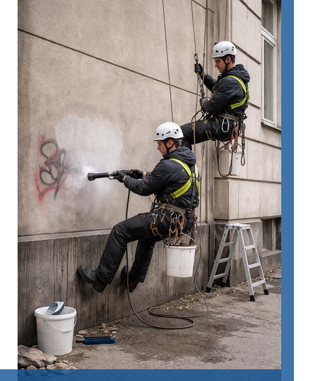 Удаление граффити с фасада в Еманжелинске от 4622 р. | ВЫСОТНИК-Мнж