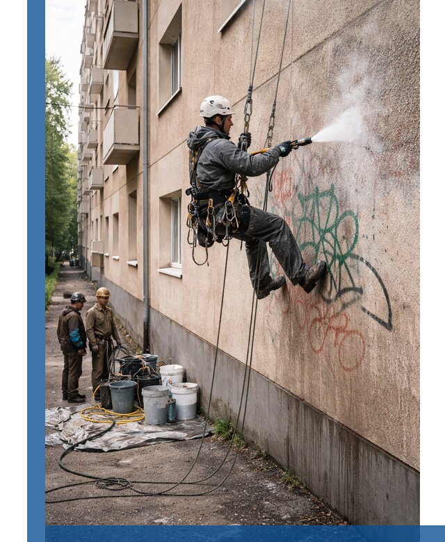 Удаление граффити с фасада в Еманжелинске без следов и повреждений