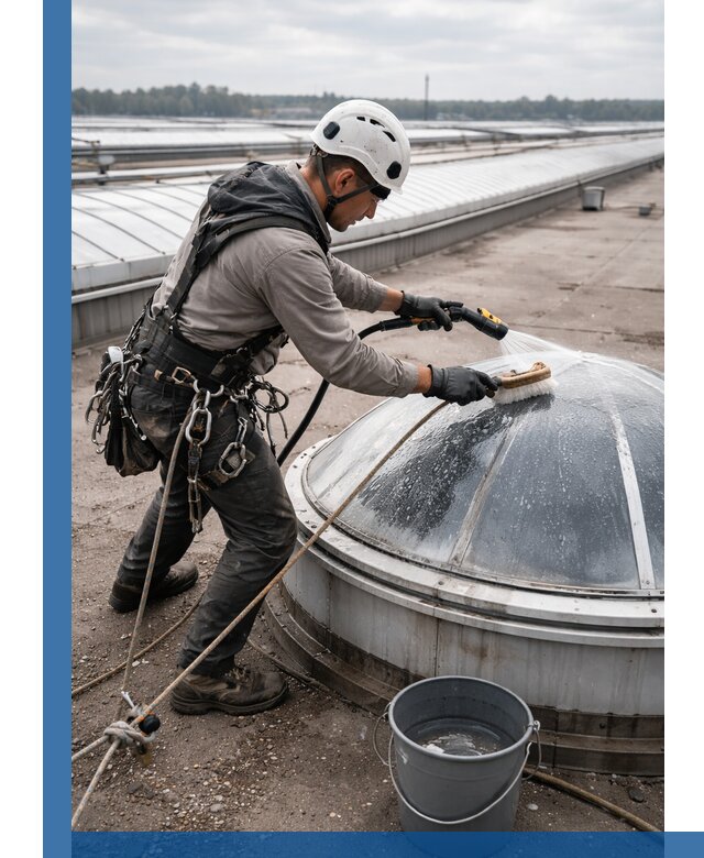 Мойка зенитных фонарей на кровле для промышленных объектов в Еманжелинске