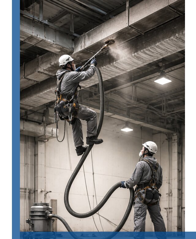 Обеспыливание потолочных конструкций в Еманжелинске промышленным альпинизмом