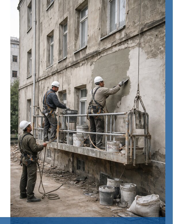 Капитальный ремонт фасада в Еманжелинске от 4314 р. | ВЫСОТНИК-Мнж