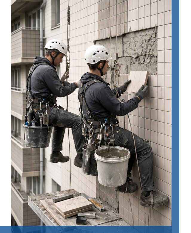 Ремонт облицовки фасада плиткой в Еманжелинске от 1849 р. | ВЫСОТНИК-Мнж