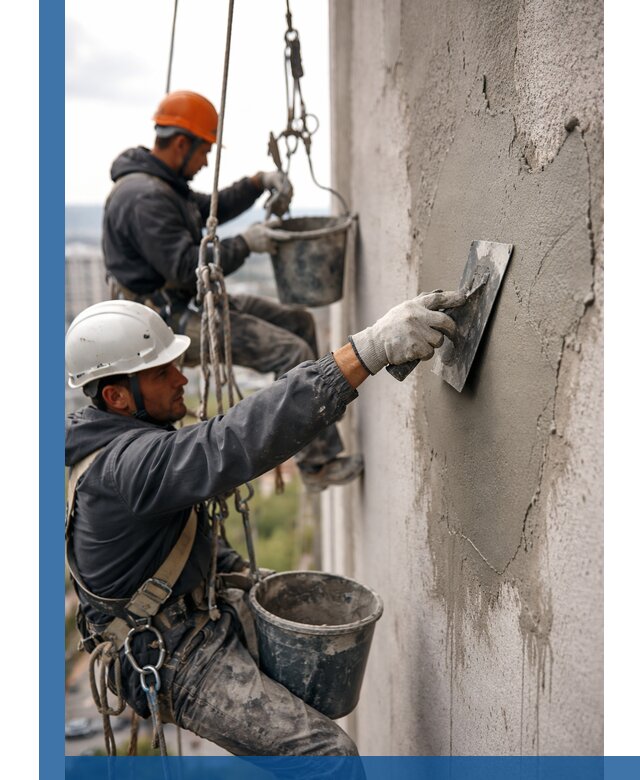 Штукатурка фасада на высоте в Еманжелинске профессиональные работы