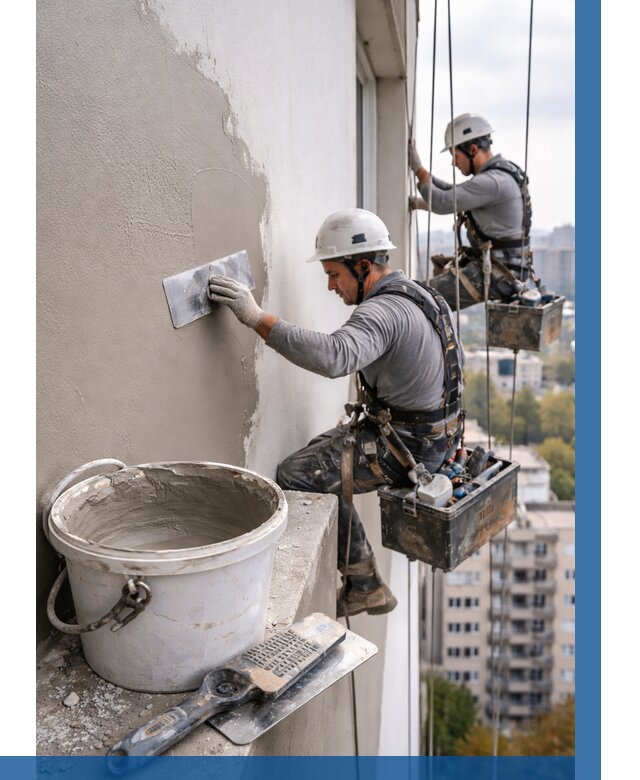 Шпаклевка фасада на высоте в Еманжелинске от 719 р. | ВЫСОТНИК-Мнж