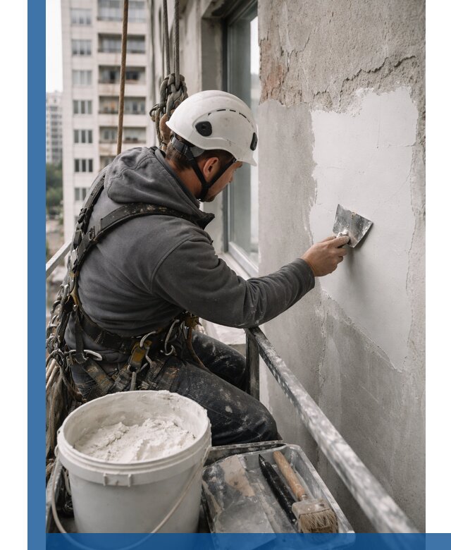 Шпаклевка фасадов на высоте с промальпинистами в Еманжелинске