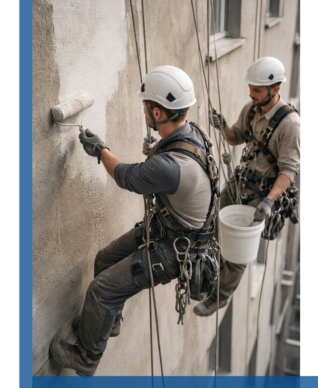 Грунтовка фасада на высоте в Еманжелинске промышленными альпинистами