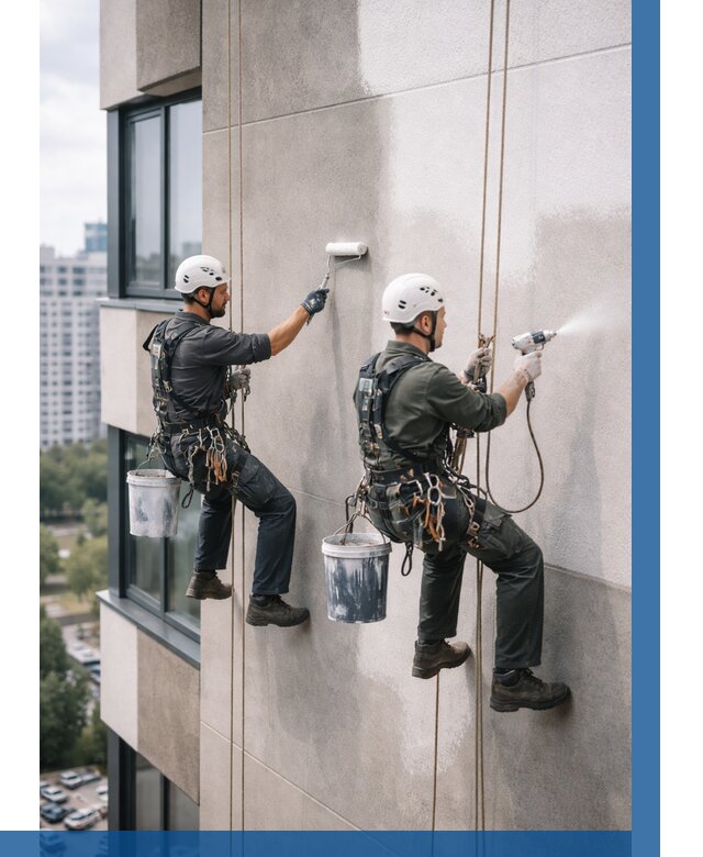 Покраска фасада альпинистами в Еманжелинске от 308 р. | ВЫСОТНИК-Мнж