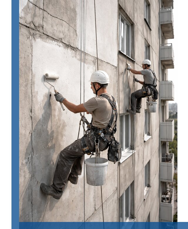 Покраска бетонного фасада в Еманжелинске для жилых и промышленных объектов