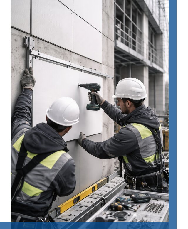 Монтаж композитных панелей фасада в Еманжелинске от 2568 р. | ВЫСОТНИК-Мнж