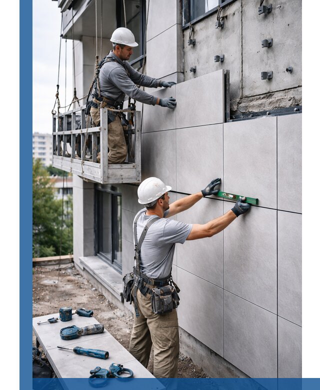 Монтаж керамогранита на фасад в Еманжелинске под ключ с гарантией качества