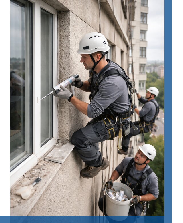 Герметизация оконных швов снаружи в Еманжелинске от 1541 р. | ВЫСОТНИК-Мнж