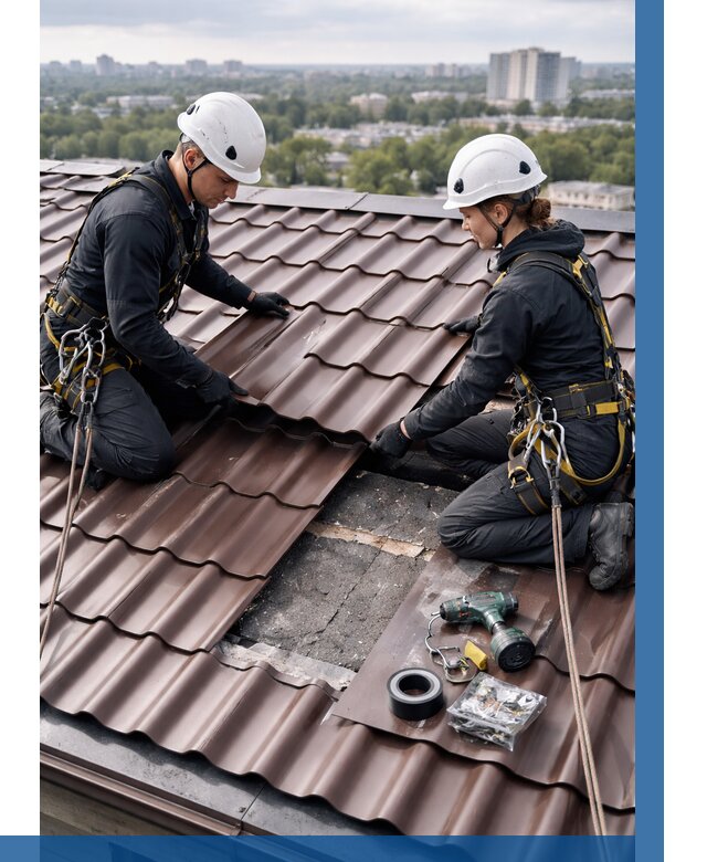 Ремонт металлочерепицы на крыше в Еманжелинске от 924 р. | ВЫСОТНИК-Мнж