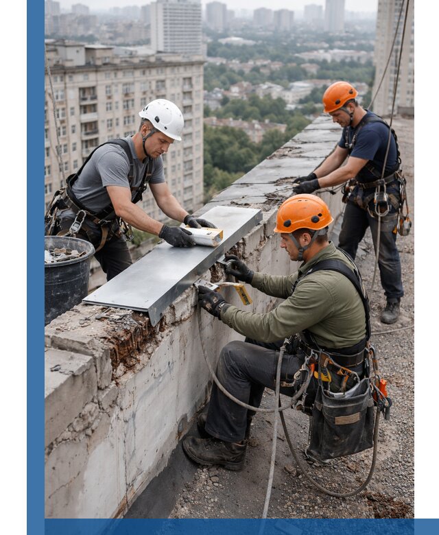 Ремонт парапета на кровле в Еманжелинске, высотные работы с гарантией