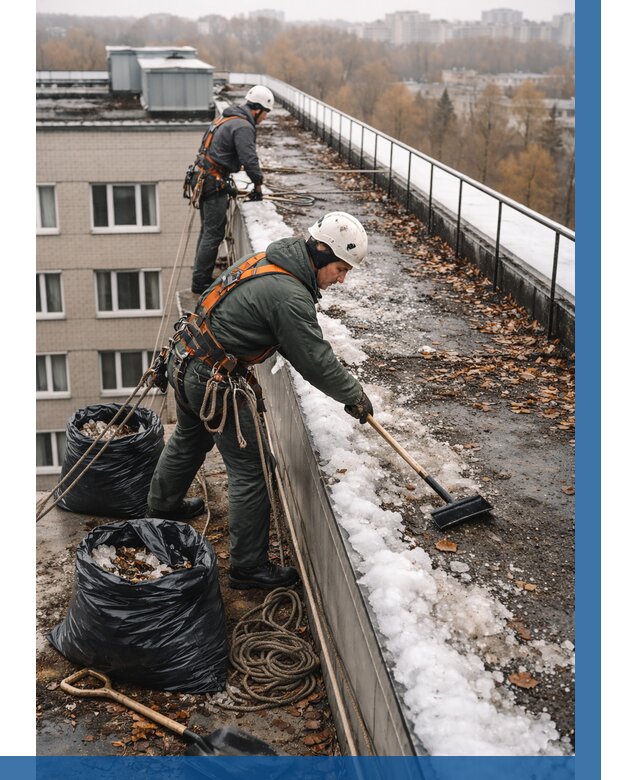 Очистка кровли по периметру в Еманжелинске от 565 р. | ВЫСОТНИК-Мнж