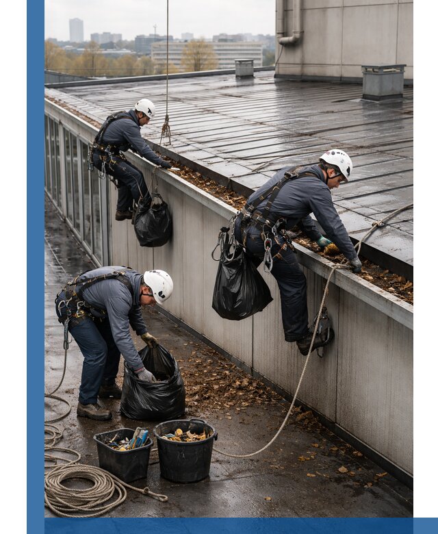 Очистка кровли по периметру в Еманжелинске силами промышленных альпинистов