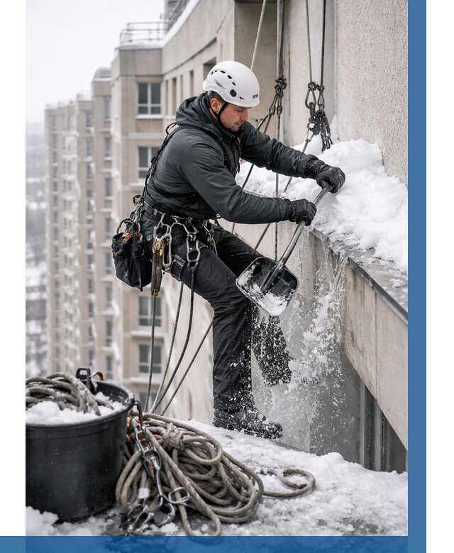 Очистка карнизов от снега в Еманжелинске от 308 р. | ВЫСОТНИК-Мнж