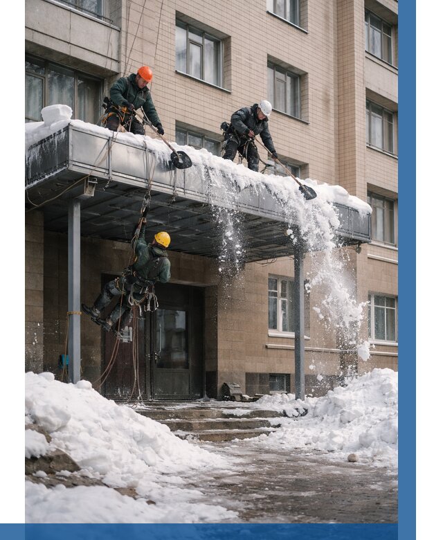 Очистка козырьков от снега в Еманжелинске от 3595 р. | ВЫСОТНИК-Мнж