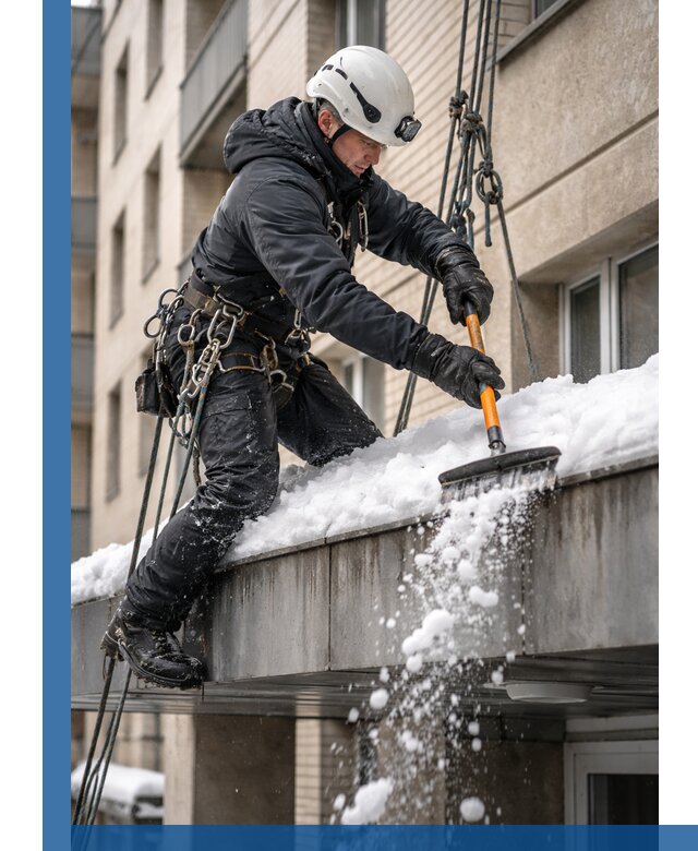 Очистка козырьков от снега в Еманжелинске круглогодично безопасно