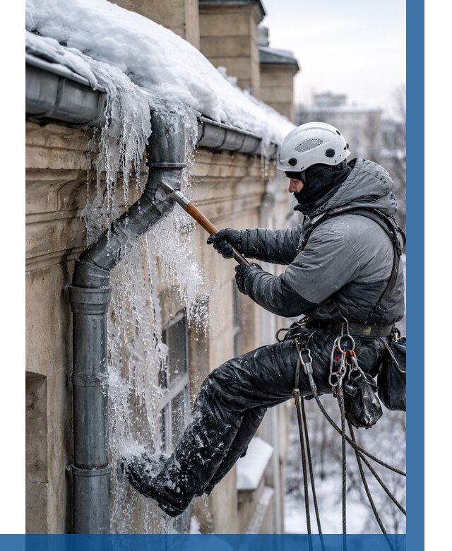 Очистка водостоков от льда в Еманжелинске от 3595 р. | ВЫСОТНИК-Мнж