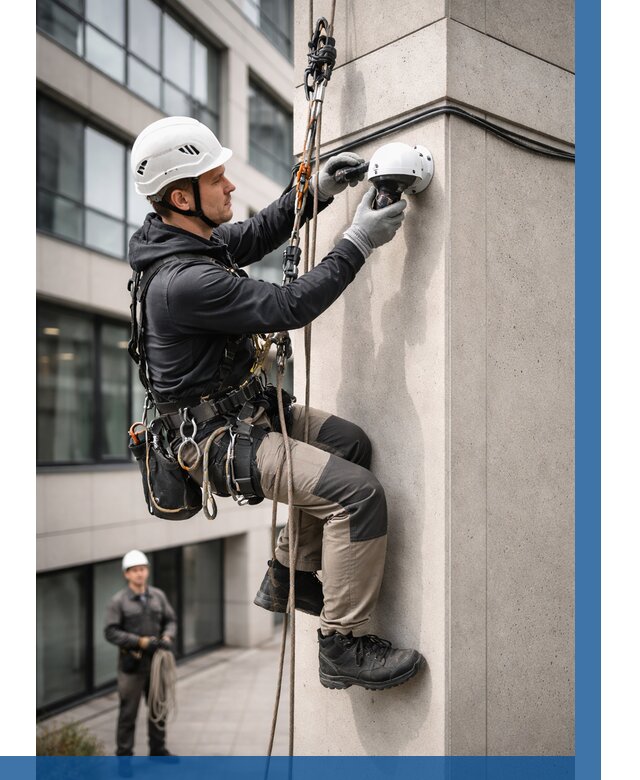 Монтаж камер видеонаблюдения на фасаде в Еманжелинске от 8730 р.-ВЫСОТНИК-Мнж