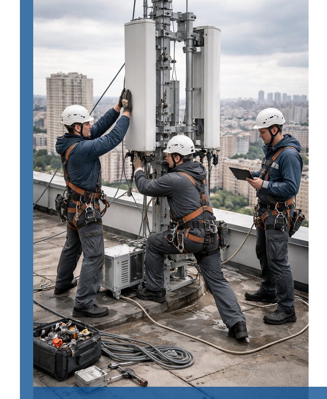 Монтаж антенн связи на крыше в Еманжелинске с вводом в эксплуатацию