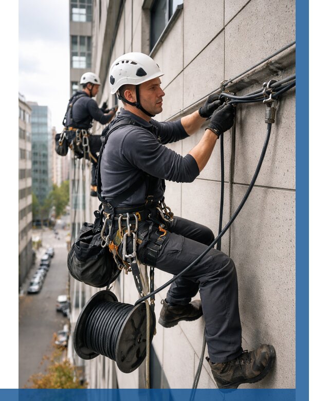 Прокладка кабеля по фасаду в Еманжелинске от 359 р. | ВЫСОТНИК-Мнж