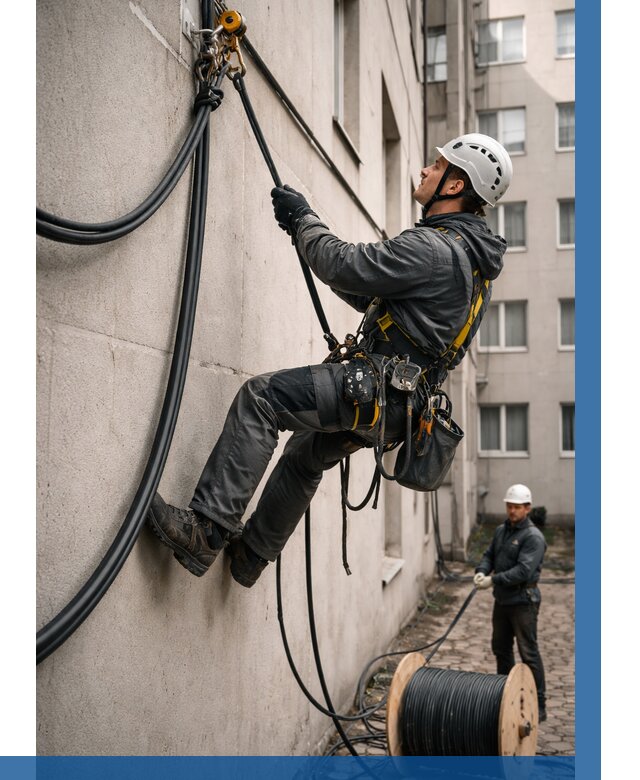 Протяжка кабеля питания на высоте в Еманжелинске от 462 р. | ВЫСОТНИК-Мнж