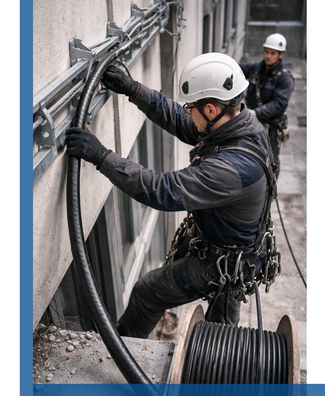 Протяжка кабеля питания на высоте в Еманжелинске с гарантией безопасности и качества