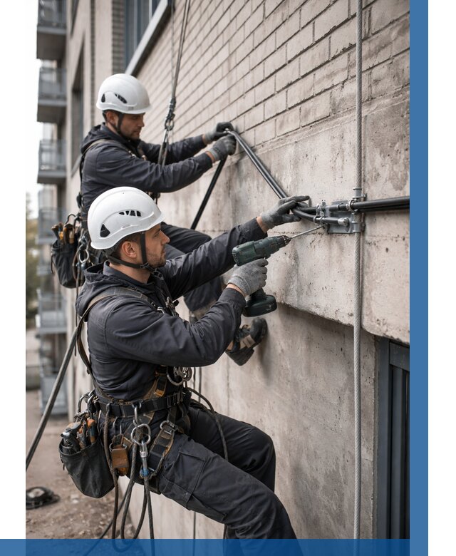 Крепление кабеля на фасаде в Еманжелинске от 359 р. | ВЫСОТНИК-Мнж