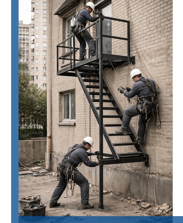 Монтаж пожарной лестницы в Еманжелинске, установка и крепление