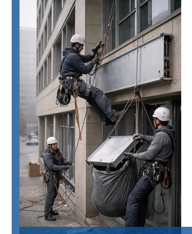 Демонтаж рекламной вывески с высотными работами в Еманжелинске