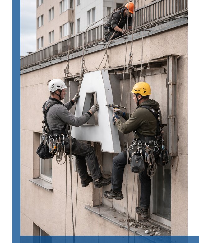 Ремонт и восстановление наружных вывесок на высоте в Еманжелинске