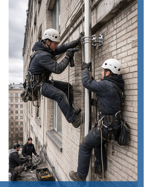 Монтаж флагштока на здании в Еманжелинске от 6676 р. | ВЫСОТНИК-Мнж