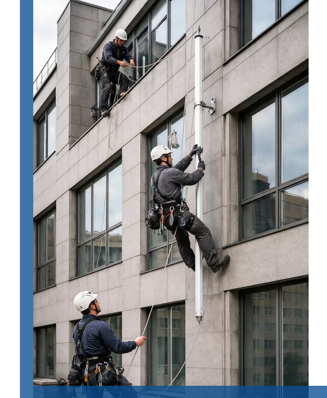 Монтаж флагштока на фасаде здания с креплением и герметикой в Еманжелинске