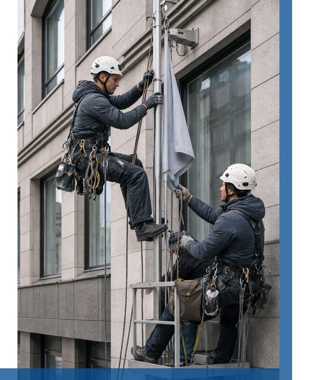 Установка флагов на фасаде в Еманжелинске от 4622 р. | ВЫСОТНИК-Мнж