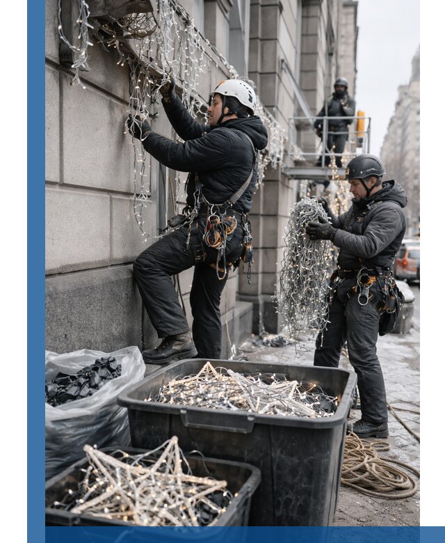 Демонтаж новогоднего оформления и гирлянд в Еманжелинске