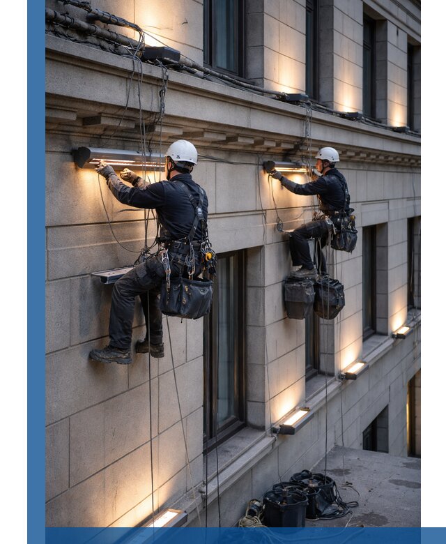 Монтаж архитектурной подсветки фасадов зданий в Еманжелинске