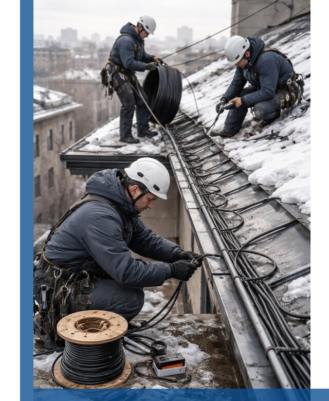 Монтаж греющего кабеля на кровле в Еманжелинске под ключ
