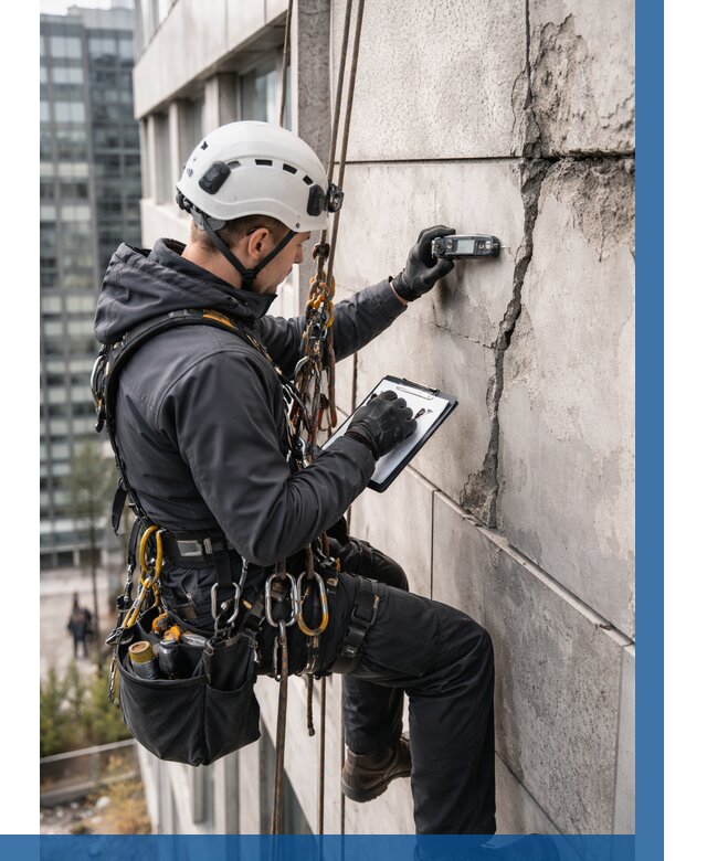 Обследование фасада альпинистами в Еманжелинске от 123 р. | ВЫСОТНИК-Мнж