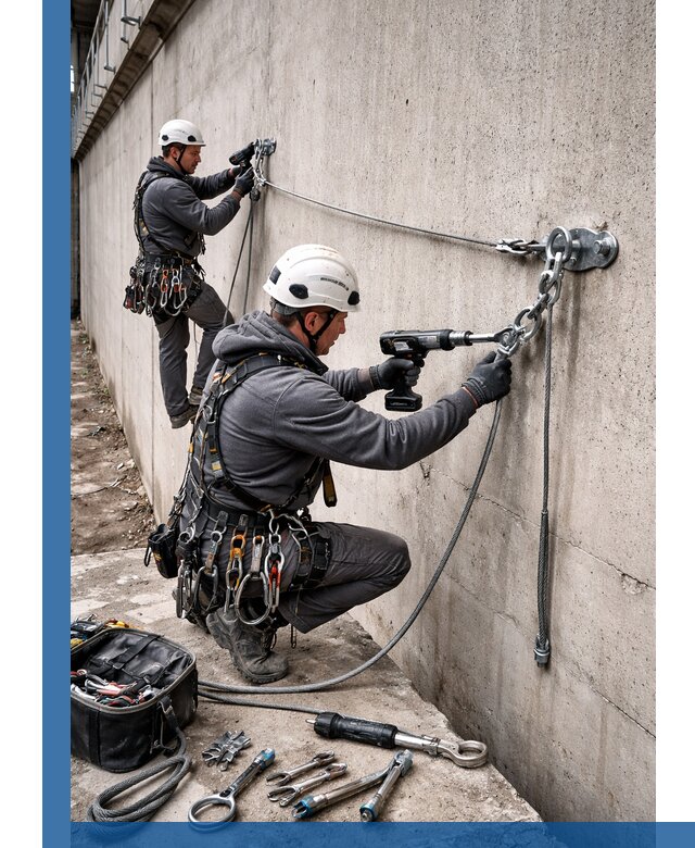 Монтаж анкерных линий высотной безопасности в Еманжелинске